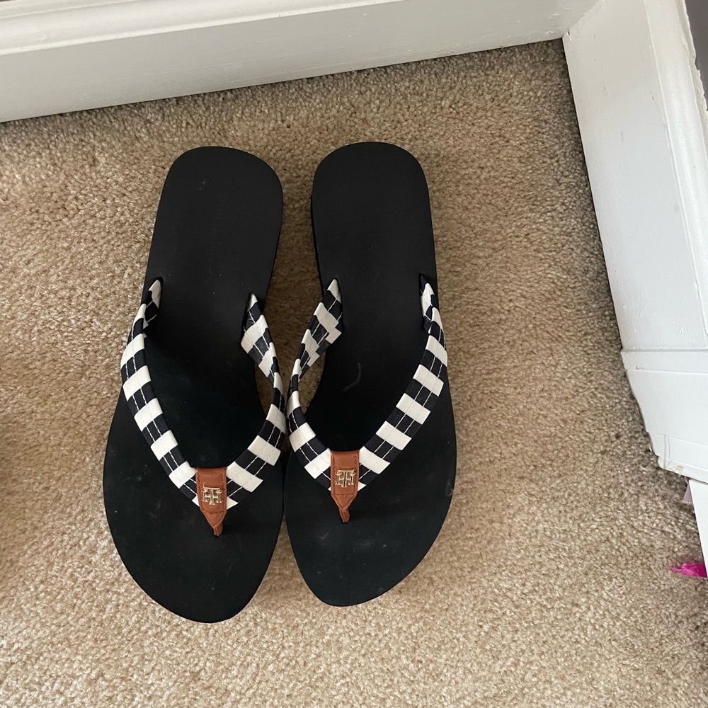 Tommy Hilfiger Black and White Striped Sandals